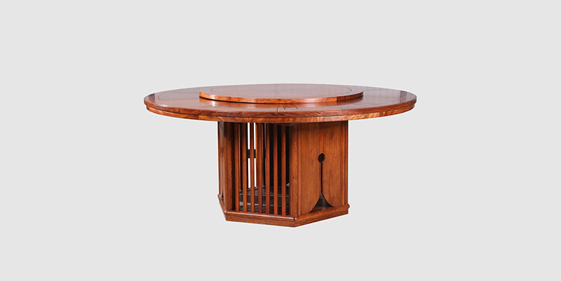 乌恰中式餐厅装修天地圆台餐桌红木家具效果图